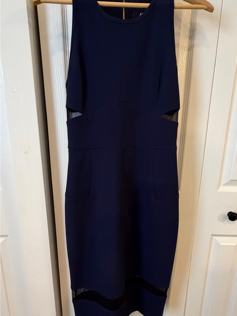 ABS Classic Navy Sheath Dress - Elegant Women's midi with mesh insets